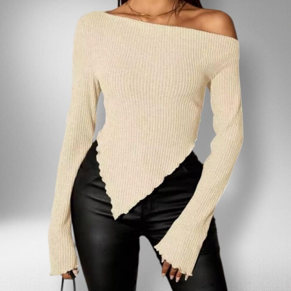 SHEIN SXY White Asymmetrical Rib Knit Top – Size XS